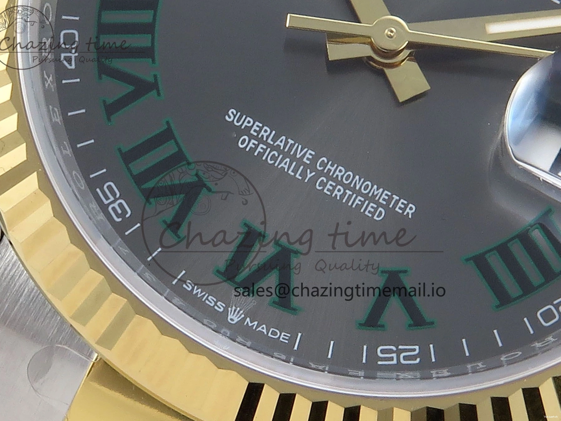 A3235 on Edition 36 126233 YG EWEF Marker Best DateJust Green Gray Bracelet Roman Dial Oyster SS 0212